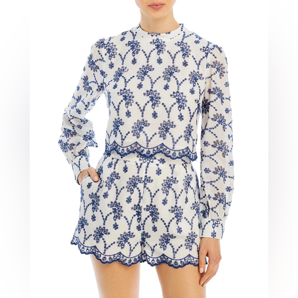 AQUA Embroidered Eyelet Long Sleeve Top Bloomingdale’s Exclusive XL